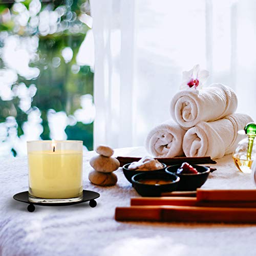 gbHome GH-6833A8 Iron Plate Candle Holder, Black, Decorative Iron Pillar Candle Holder, Set of 8, 4.75 inches D x .7 inches H, Pedestal Candle Stand for LED & Wax Candles, Incense Cones, Spa, Weddings