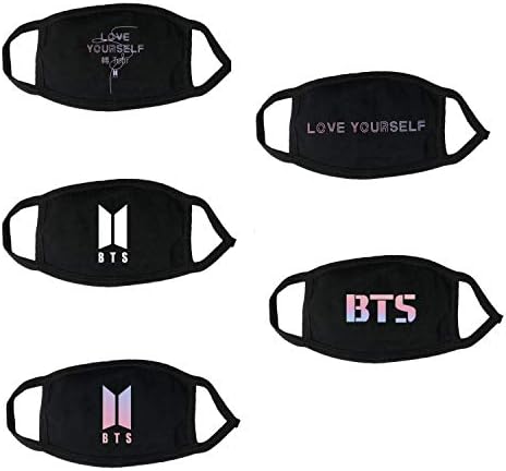 imh BTS Face Mask Set Anti Dust Face Mouth Mask Set for Army, 5 Black Mask Bonus BTS 3 PCs Lomo Card