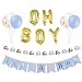 Baby Shower Decorations for Boy, Elephant Baby Shower Decorations, Set Includes: its a boy Banner, oh boy Balloons,Elephant Garland,Blue,White and Gold Confetti Balloons, Party Supplies for Boys primary