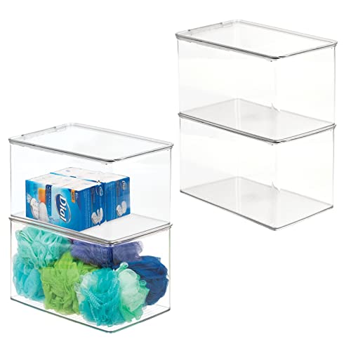 mDesign Stackable Plastic Bathroom Storage Box with Hinge Lid