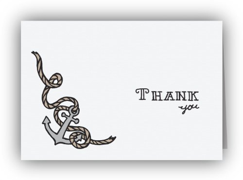 Anchors Aweigh Thank You Cards - 24 Greeting Cards with Envelopes - Nautical Thank You Notecards