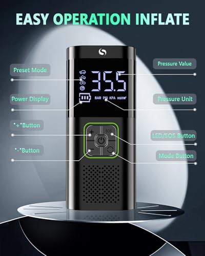 SERVOMASTER Compresseur à Air Portatif, Gonfleur Pneus Voiture sans Fil avec Jauge, Inflation Rapide, Arrêt Automatique, pour Voiture, Vélos et Motos, Pompe à vélo électrique 150 psi