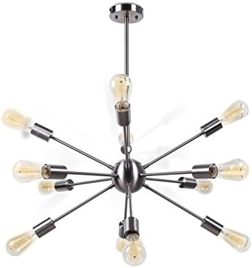 NKOU Sputnik Chandelier 12 Lights industrial Vintage Pendant lighting Brushed Nickel Living Room Decoration Ceiling Light