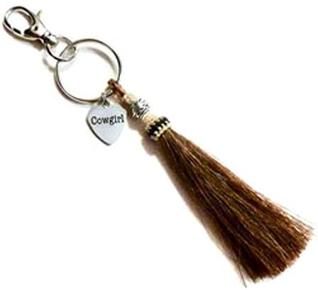Cowgirl Sorrel Brown Beaded Horse Hair Tassel Keychain