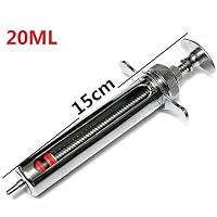 EatingBiting（R）20ml Reusable Stainless Steel Hypodermic Veterinary Animal Syringe Glass for Lab/Quality Stainless Steel/Simple Structure/with Locking Screws Simple Operation