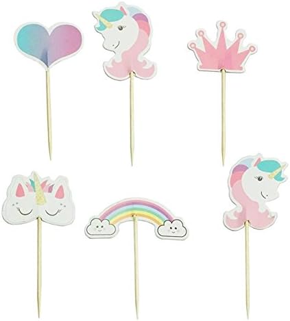 DSSY DSSY Unicorn Cupcake Toppers Rainbow Heart Crown Cake Toppers Themed Party Decorative