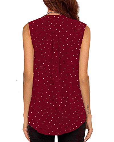 Girls Summer School Blouse Sleeveless Cute Polka Dot Shirts Tops Wine Red XX-Large