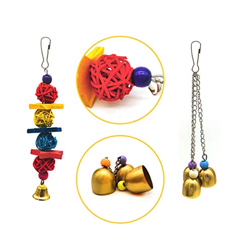 SSRIVER Bird Toys Bird Swing Parrot Bed Ladder Budgie Hammock Macaws Bite Parakeets Bell Lovebirds Rattan Conures Perch Finches Toys Pendant 6 Pcs