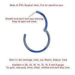 FANSING 18g 9mm Blue Cartilage Hoop Small Hoop Nose