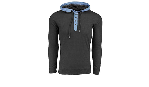 true rock men's waffle knit henley contrast hoodie
