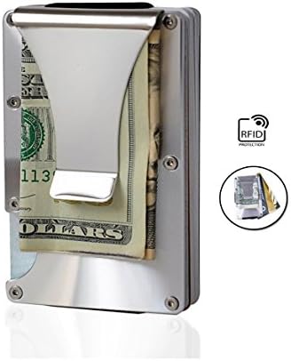 Minimalist, Slim, Aluminum Metal Wallet with Steel Money Clip for Men, Business Credit Card Case Holder, For Comfortable Back and Front Pocket Carry, RFID Blocking