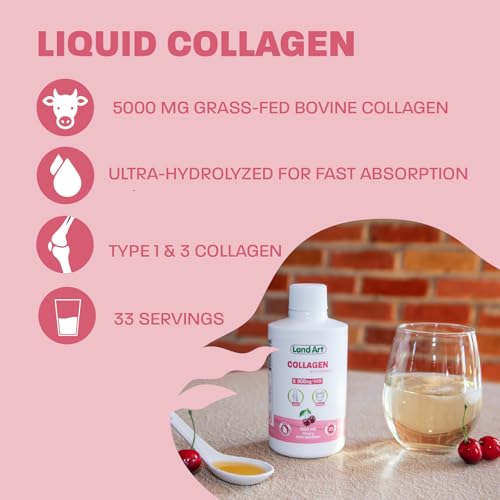 Liquid Collagen, with Vitamin C, Complete Joint and Beauty Care Formula, Fast-Action Anti-Inflammatory, Non-GMO, Gluten-Free, Sugar-Free, Cherry Flavour, Made in Canada, 500ml Bottle