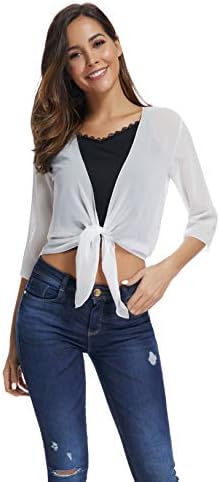 Dizzlle Women's Casual Sheer Chiffon Drape Front Shrug 3/4 Sleeve Cropped Bolero Cardigan