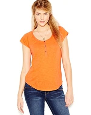 Womens Juniors Modal Blend Henley Casual Top Orange XS