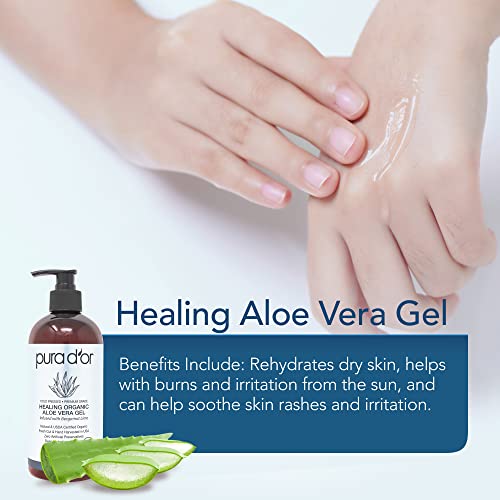 PURA D'OR Organic Aloe Vera Gel Bergamot Lime (16oz) All Natural ZERO Artificial Preservatives