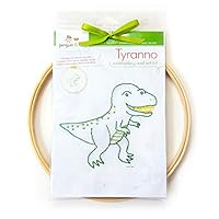 Tyranno Dinosaur Hand Embroidery DIY Craft Wall Art Kit, Beginner Learn to Embroider Backstitch, French Knot, 8 inch Hoop, 6 Strand Cotton Floss Thread, Needle, Kids Crafts Boys Girls