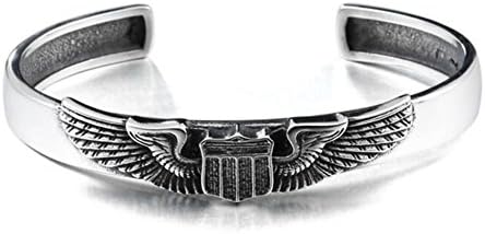 HAMANY Men's Stainless Steel Open Cuff Bangle Bracelet with US Air Force Wing