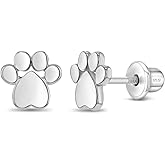 In Season Jewelry Dog Paw Stud Kids Earrings - 925 Sterling Silver Hypoallergenic Earrings for Girls with Secure Screw Backs - Safe & Comfortable for Toddlers, Kids & Little Girls