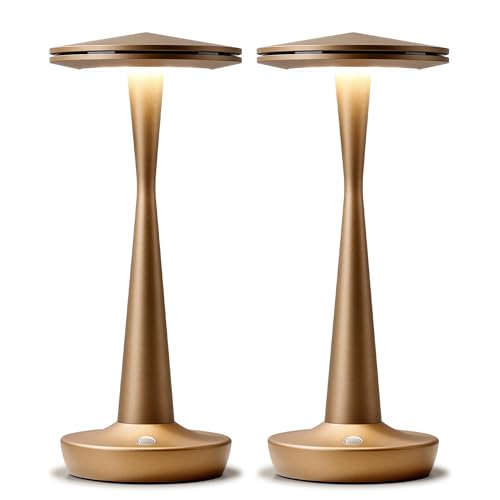 HYMZP Rechargeable 6000mAh Wireless LED Table Lamp, 3 Colour Temperatures and Continuous Touch Dimming, IP54 Waterproof, Modern Design with Memory, for Indoor and Outdoor (2 x Bronze)