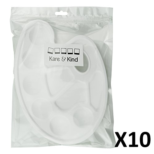 Tray Palette- 10 Pieces Traditionally Shaped Paint Tray Palettes with Thumb Hole - For Different Arts and Crafts Projects- With Kare and Kind Retail Packaging (10 Pieces, White)