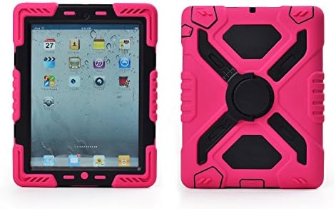 Ipad Mini 1/2/3 Case Plastic Kid Proof Extreme Duty Dual Protective Back Cover with Kickstand and Sticker for Ipad Mini 1&amp;2 - Rainproof Sandproof Dust-proof Shockproof (Red/black)