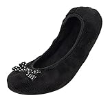 MIXIN Women's Foldable Coral Fleece Ballerina Ballet Slip-on Flats Slippers Black US7