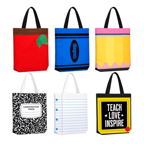 ARQRHTLY 6 Pcs 15.75 in Back to School Teacher Canvas Tote Bags Gifts Bulk at Amazon