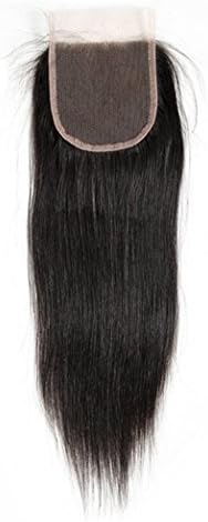VGTE Hair 4x4 Brazilian Lace Closure Straight Unprocessed Human Hair Top Closure Bleached Knots Natural Hairline with Baby Hair Free Part Closure (08inch)