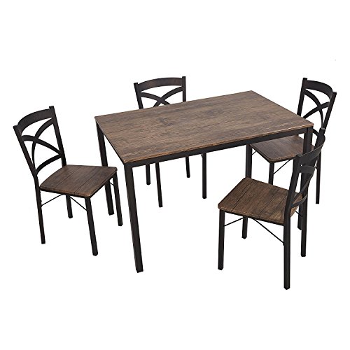 KARMAS PRODUCT 5 PC Wood Dining Set Table and Chairs for 4 Person with Metal Legs,Home Kitchen Breakfast Furniture,Espresso - Thumbnail 6