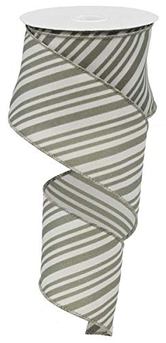 Expressions Grey White Mix Size Diagonal Stripe Wired Ribbon: 2.5 Inches X 10 Yards