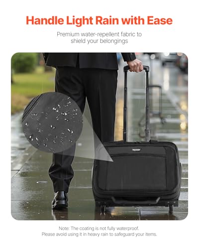 Laptop Trolley, passend für Laptops bis zu 17,3 Zoll (44 cm), Aktenkoffer, Notebooktasche mit Rollen und Teleskopgriff, Laptoptasche für Arbeit, Reisen, Büro, 450x210x370 mm (Schwarz)