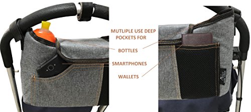 OLIVIA & AIDEN Stroller Bag Set –Universal Fit Durable Multi Pocket Stroller Organizer Bag and 2 Stroller Carry Hooks - Stroller Accessory Set - Thumbnail 4