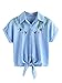 Floerns Women's Short Sleeve Embroidered Shirt Tie Front Top Blouse Denim Blue One Size