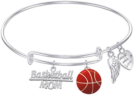 BASKETBALL MOM Expandable Wire Bangle Bracelet With Angel Wings Charm GIFT BOXED (BASKETBALL)