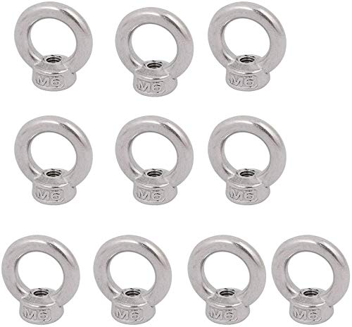 POFET 10Pcs M6-316 Stainless Steel DIN582 Lifting Eye Nuts Screw Bolts Marine Cable Rope Ring, Marine Lifting Eye Nut for Cable
