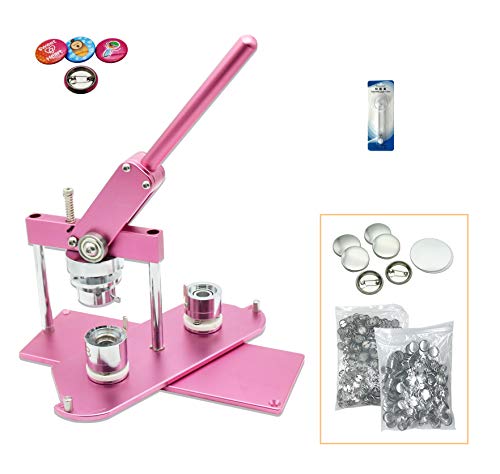 ChiButtons Button Maker Kit 25mm (1") Badge Press Machine-B400 + 25mm Round Die Moulds + 500 Set Button Components + Adjustable Circle Cutter (Pink-New)