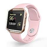 UMTELE Soft Silicone Replacement Strap with Rose Gold Frame for Fitbit Blaze Smart Fitness Watch, Small, Pink