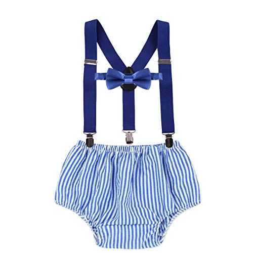 MYRISAM Baby Boys 1st 2nd Birthday Cake Smash Photo Props Party Outfits Printed Bloomers Diaper Cover Suspenders Bow Tie - Thumbnail 5