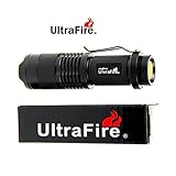 UltraFire 3 modes Flashlight 7W 300LM Torch Adjustable Focus Zoom Light Black