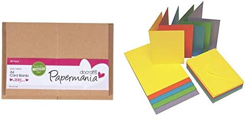 Papermania A6 Recycled Kraft Blank Card and Envelope, Pack of 50 &Craft UK 281 C6 Card and Envelope pack of 50 - Mixed Bright