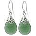 Natural Aventurine Green Teardrop Sterling Silver Filigree Flower Bail and French Hook Earwires Dangle Earrings