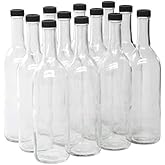 North Mountain Supply 750ml Clear Glass Bordeaux Wine Bottle Flat-Bottomed Screw-Top Finish - with 28mm Black Plastic Lids - Case of 12