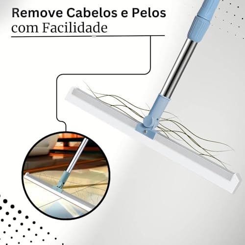 Rodo e Vassoura Mágica 2 em 1 de Silicone, 1,40m, Articulado, Giratório 180°, Ajustável, Limpeza de Vidros, Pisos, Pelos de Pet, Janelas, Cabo Desmontável em Aço Inoxidável, Varre e Seca, Marca ATM