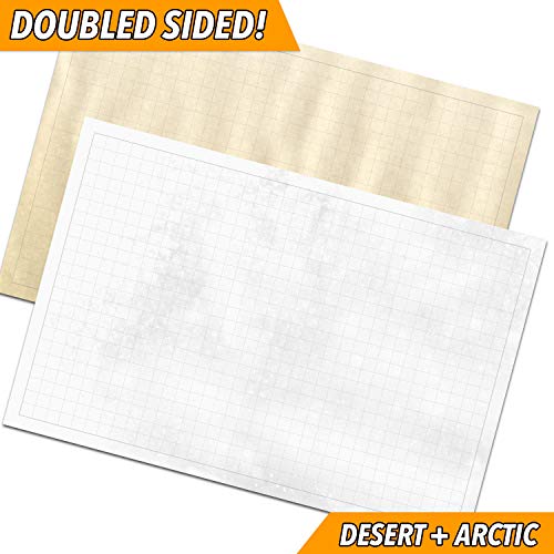 RPG Battle Game Mat - 2 Pack Dry Erase Double sided 36" x 24" (4 Terrains) + 4 Dry Erase Markers + 1 Eraser + 7pc Polyhedral Dice Set - Large Table Top Role Playing Map for Starters and Masters