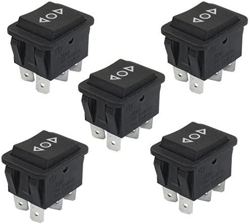 SUIE 5Pcs Black Plastic 6 Pin DPDT Button On/Off/On Rocker Switch AC 250V/10A 125V/15A
