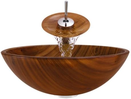 Aurora Sinks A20-C-G Bathroom Ensemble with Grid Drain, Glass Vessel, Sink, Ring and Waterfall Faucet, Chrome