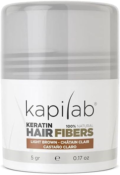 Kapilab Streuhaar Haarfasern Hell Braun Haarpuder zur Haarverdichtung - Keratin Ansatzpuder für Dünner Werdendes Haar Frauen und Männer Haarausfall 100% Natürlich 5 gramm