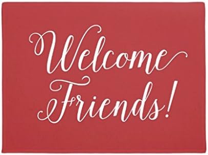 Welcome Friends Red Rubber Doormat Welcome Non-Slip Outside Inside Front Floor Rug 16 x 24"