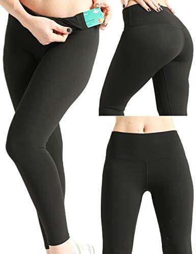 Compression Workout Leggings – Stretch Yoga Pants for Women - Premium 7/8 Length – XL - Black