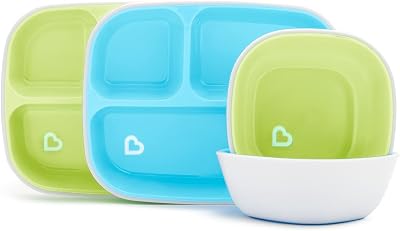 Munchkin Splash 4 Piece Toddler Plate & Bowl Dining Set Blue/Green